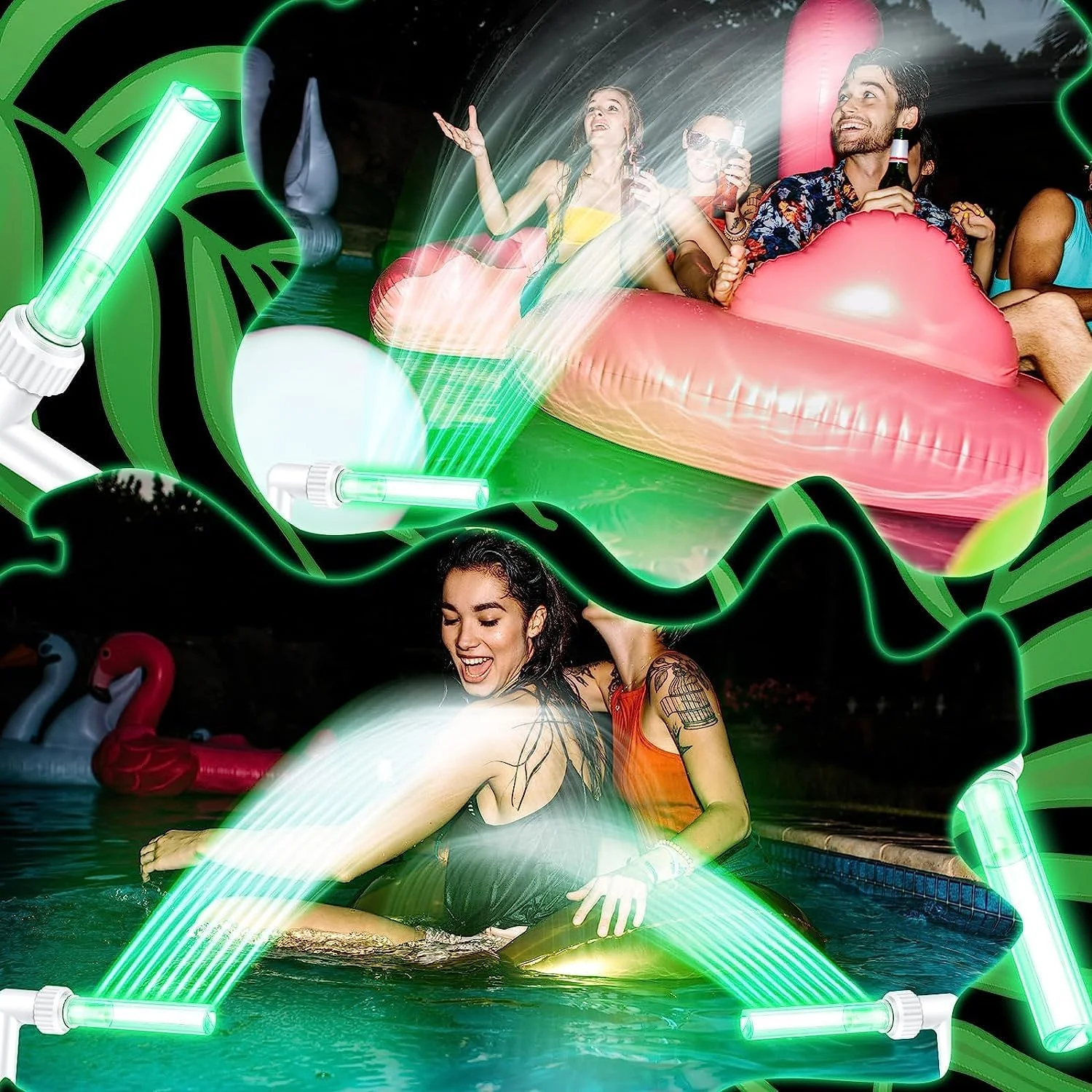 فواره آبشار استخر شنا آزون سبز فلورسنت، خنک کننده استخر روکار و توکار، فواره اسپری آبگرمکن حوضچه، لوازم جانبی پمپ برای دکور باغ حیاط خلوت، 2 عدد