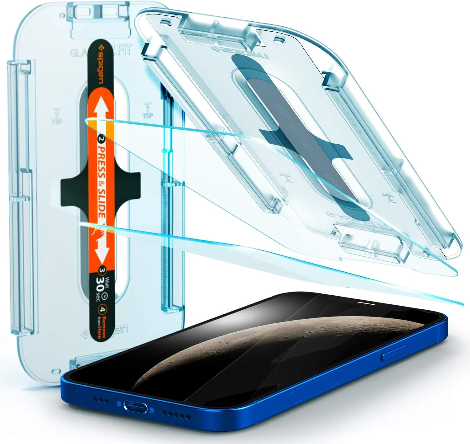محافظ صفحه نمایش شیشه ای حرارت دیده Spigen EZ Fit برای آیفون 12 و آیفون 12 پرو - بسته 2 عددی