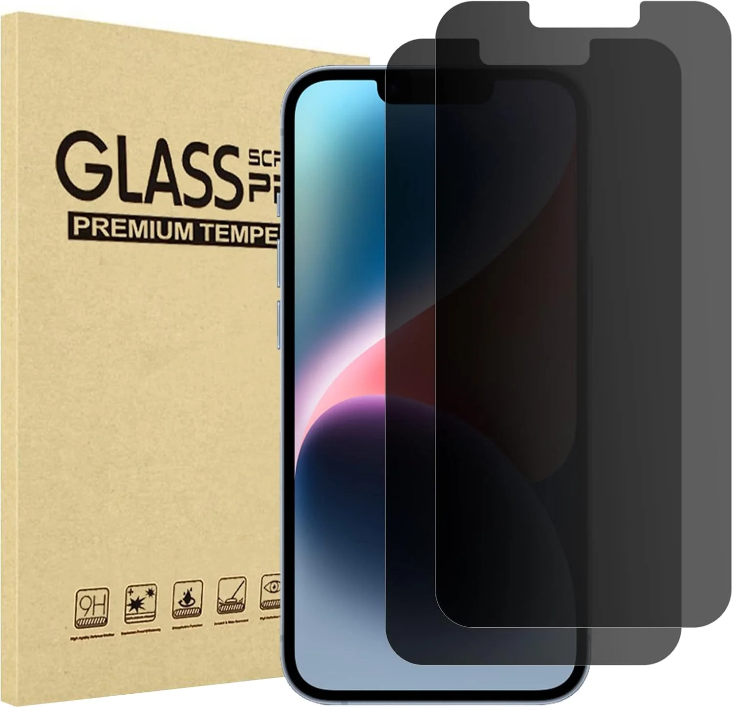محافظ صفحه نمایش شیشه ای ProCase مدل Privacy مناسب برای آیفون 14 / آیفون 13 / آیفون 13 پرو 6.1 اینچ (بسته 2 عددی)
