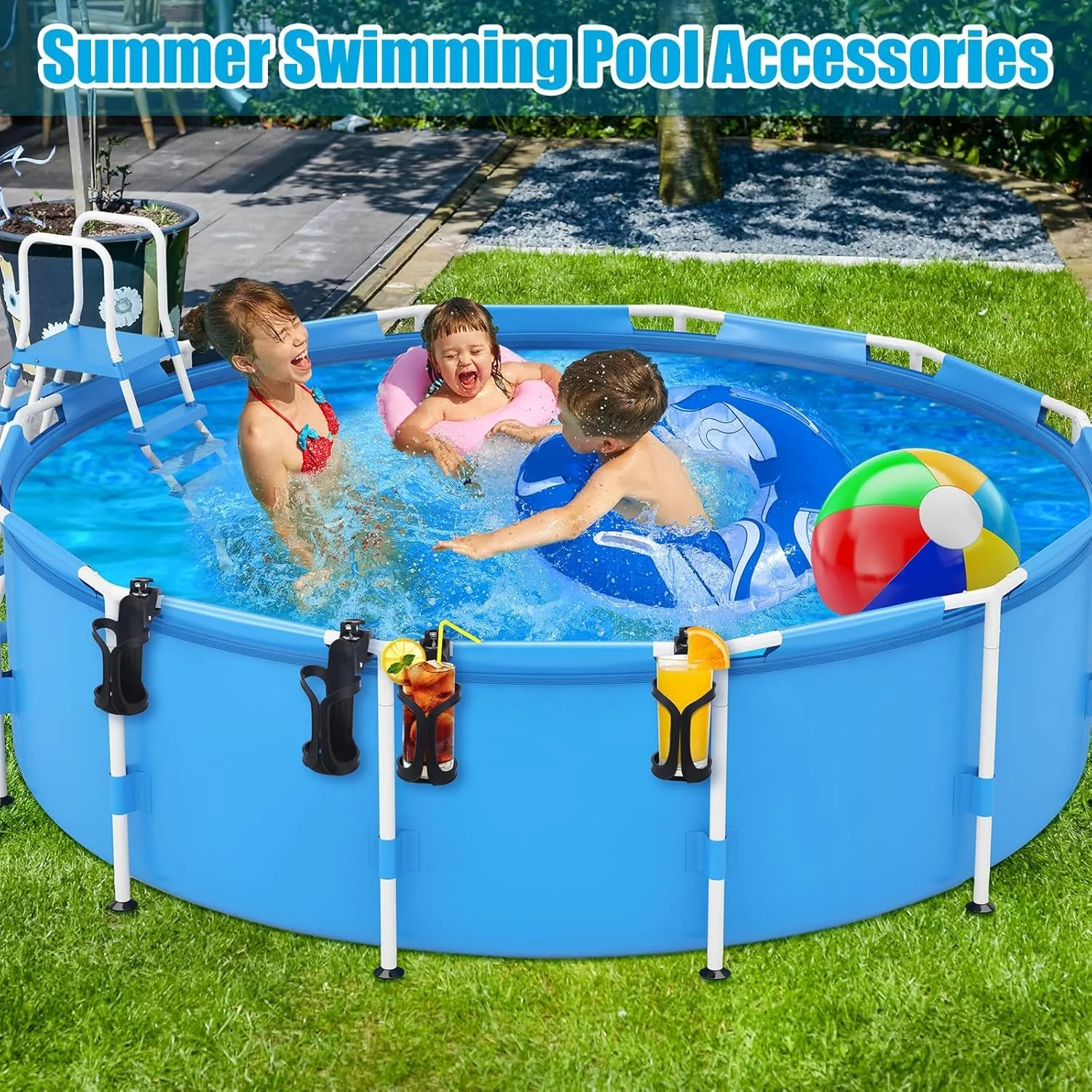 آزون، 4 عدد نگهدارنده لیوان استخری برای استخرهای روکار، نگهدارنده نوشیدنی پلاستیکی بدون ریزش، مناسب برای لبه های گرد 2 اینچ یا کمتر، لوازم جانبی استخر، مشکی