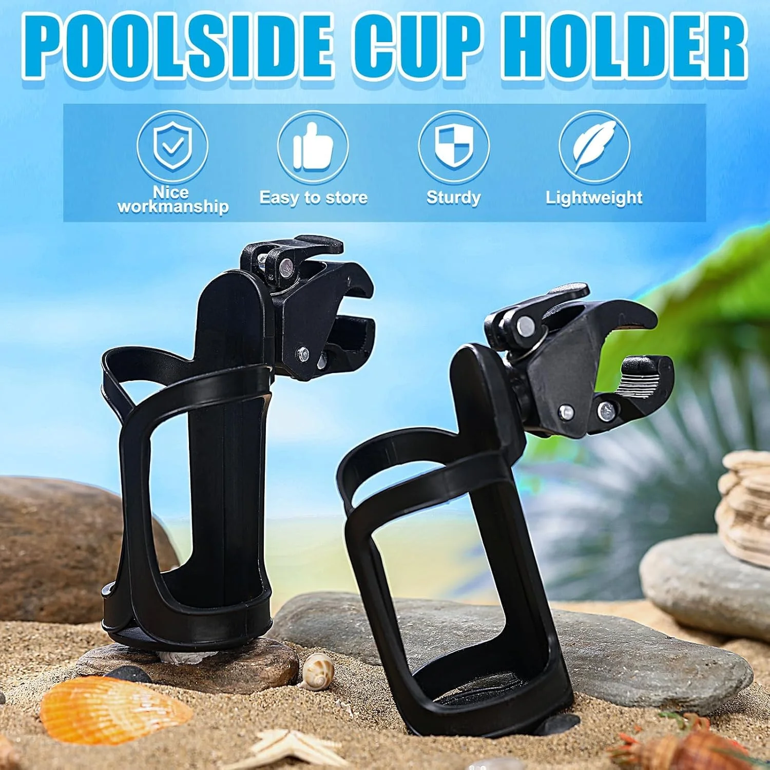 آزون، 4 عدد نگهدارنده لیوان استخری برای استخرهای روکار، نگهدارنده نوشیدنی پلاستیکی بدون ریزش، مناسب برای لبه های گرد 2 اینچ یا کمتر، لوازم جانبی استخر، مشکی