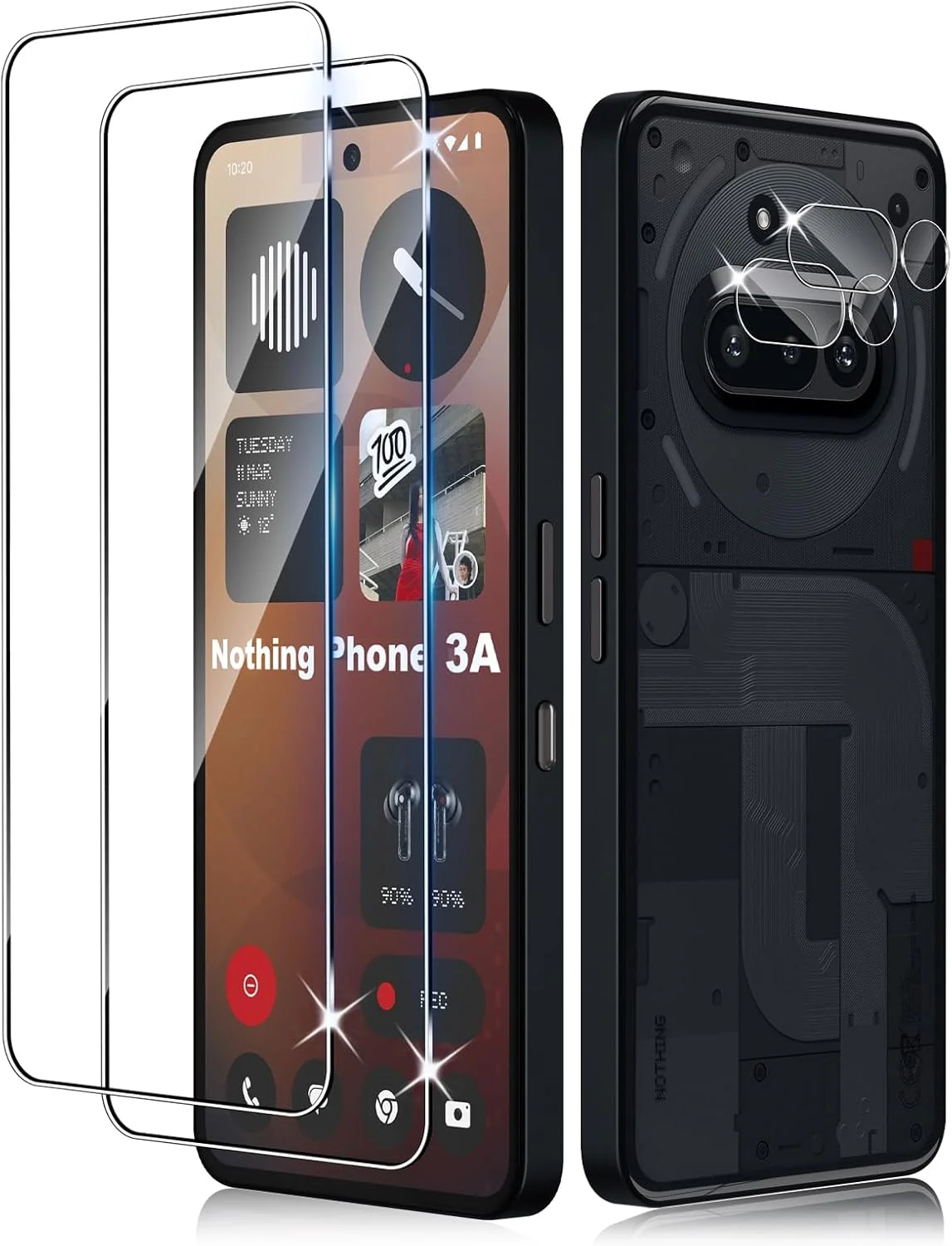 محافظ صفحه نمایش Liilaa برای Nothing Phone (3a)، 2 عدد شیشه حرارت دیده و 2 عدد محافظ لنز دوربین، ضد خش شیشه حرارت دیده با سختی 9H