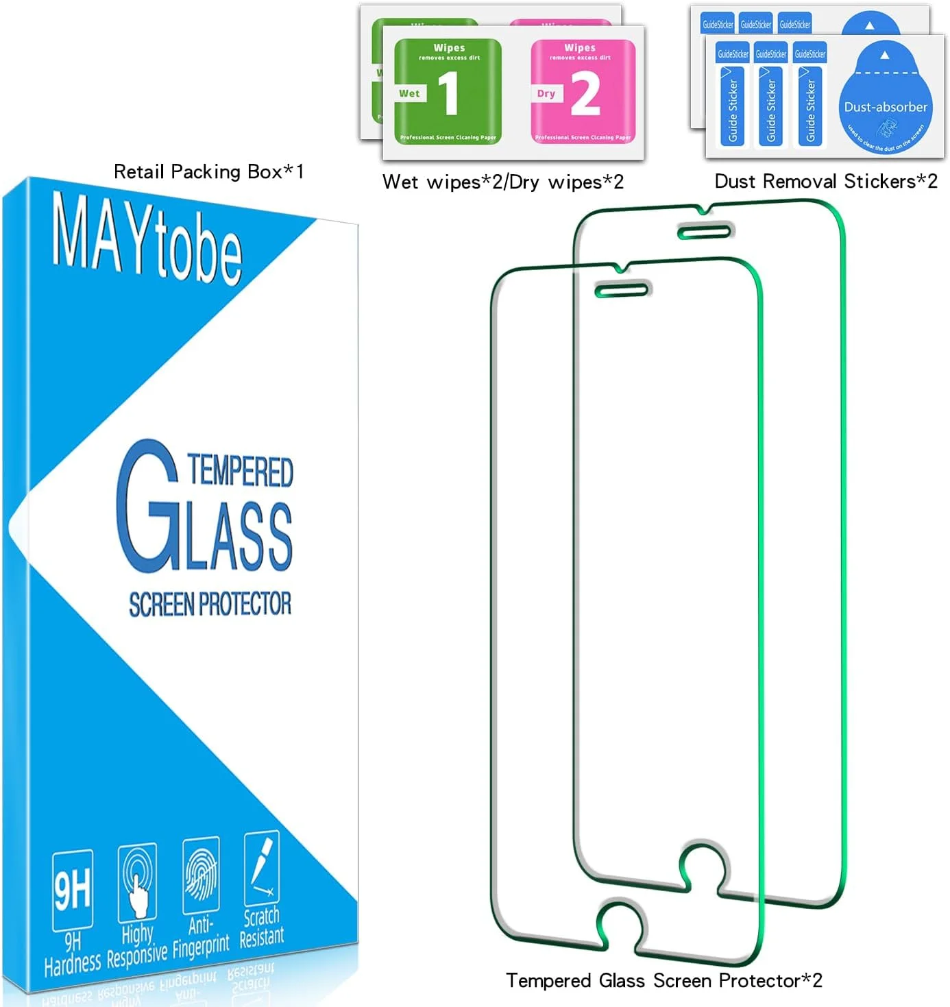 محافظ صفحه نمایش شیشه ای حرارت دیده MAYtobe (دو عددی) طراحی شده برای آیفون SE 3، SE 2022، آیفون SE 2، SE 2020، ضد خش و بدون حباب محافظ صفحه نمایش شیشه ای حرارت دیده MAYtobe (دو عددی) طراحی شده برای آیفون SE 3، SE 2022، آیفون SE 2، SE 2020، ضد خش و بدون حباب