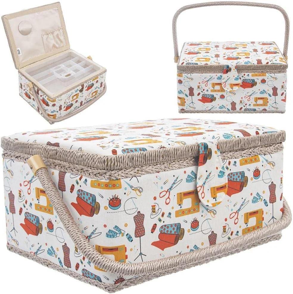 جعبه خیاطی گروه Orion، سبد خیاطی، جعبه نگهداری لوازم خیاطی، نخ های خیاطی، 30 x 23 x 12 x 16 سانتی متر