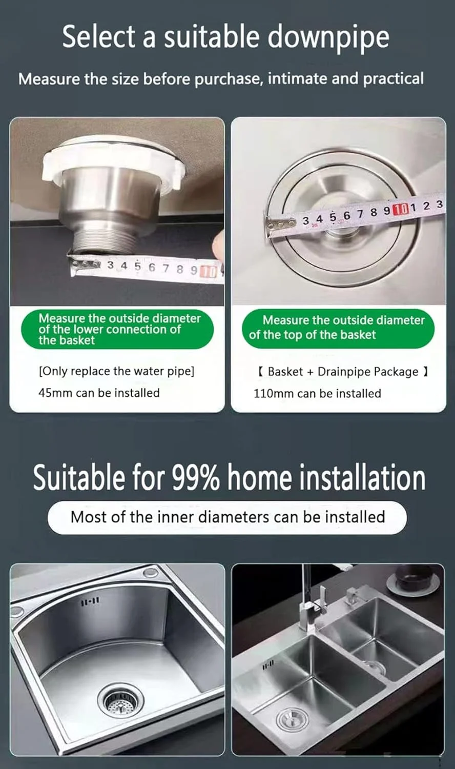 اتصالات لوله فاضلاب سینک ظرفشویی دوقلو Azonee، کیت لوله تخلیه استیل ضد زنگ برای سینک های دو لگنه، لوله فاضلاب انعطاف پذیر قابل گسترش 1-1/2 اینچ یا 1-1/4 اینچ، طراحی صرفه جویی در فضا برای آشپزخانه، حمام، سرویس بهداشتی