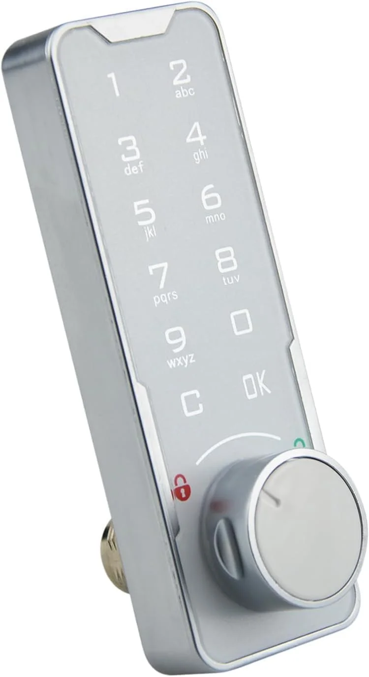 کیت قفل کابینت الکترونیکی هوشمند Azonee، قفل امنیتی رمز عبور با دستگیره و کلید امنیتی، قفل درب با رابط برق اضطراری، قفل درب هوشمند دیجیتال برای سیستم کنترل دسترسی (سفید)