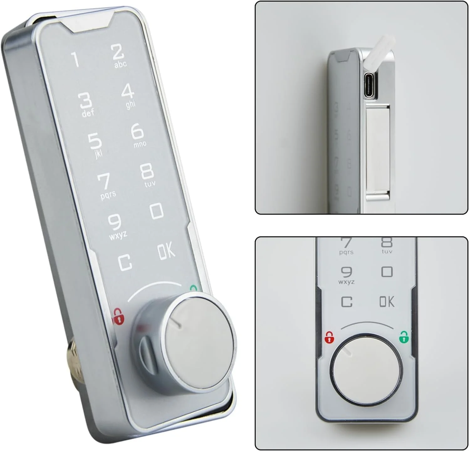 کیت قفل کابینت الکترونیکی هوشمند Azonee، قفل امنیتی رمز عبور با دستگیره و کلید امنیتی، قفل درب با رابط برق اضطراری، قفل درب هوشمند دیجیتال برای سیستم کنترل دسترسی (سفید)