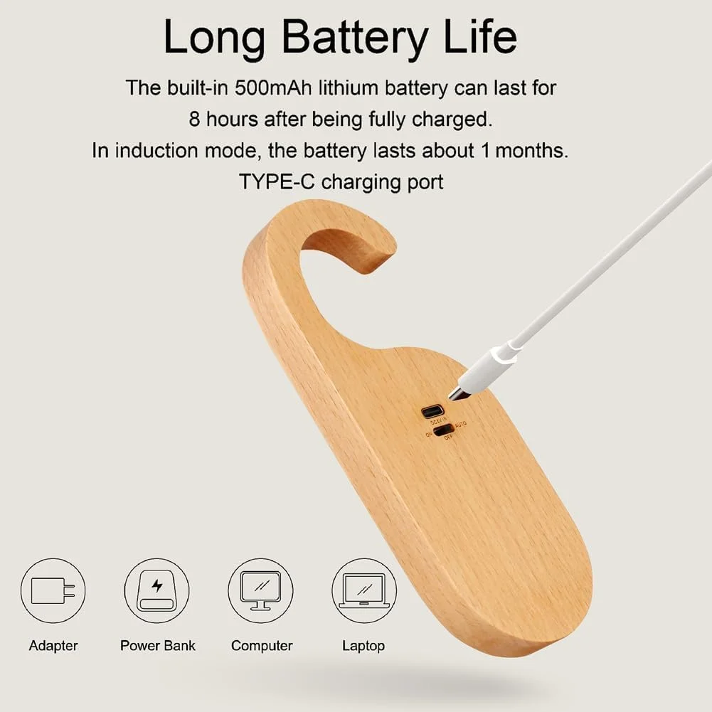 چراغ حسگر حرکتی برای درب، چراغ شب LED دستگیره درب قابل حمل Azonee با استیکر، چراغ گرم چوبی قابل شارژ با باتری برای اتاق خواب و حمام