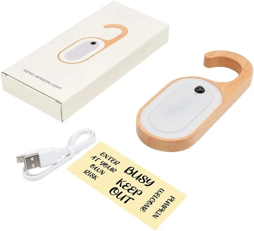 چراغ حسگر حرکتی برای درب، چراغ شب LED دستگیره درب قابل حمل Azonee با استیکر، چراغ گرم چوبی قابل شارژ با باتری برای اتاق خواب و حمام