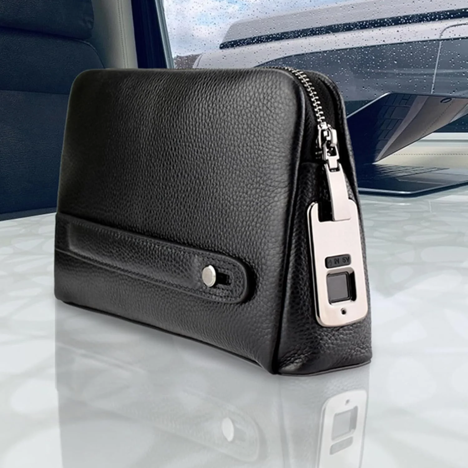 قفل اثر انگشت Azonee، قفل اثر انگشت قابل حمل ضد سرقت برای کیف و چمدان، قابل شارژ USB، حالت آماده به کار 12 ماهه، ضد آب IP65، شناسایی 360 درجه برای کیف دستی، کوله پشتی مناسب برای مسافرت (مشکی)