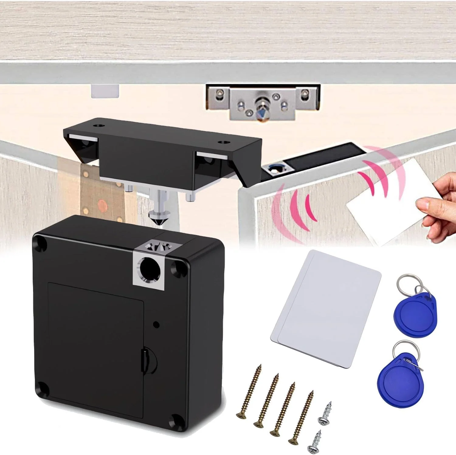 ست قفل کابینت الکترونیکی Azonee، قفل مخفی DIY برای کشو کمد چوبی، قفل های کشوی مخفی هوشمند با کارت RFID / ورود برچسب