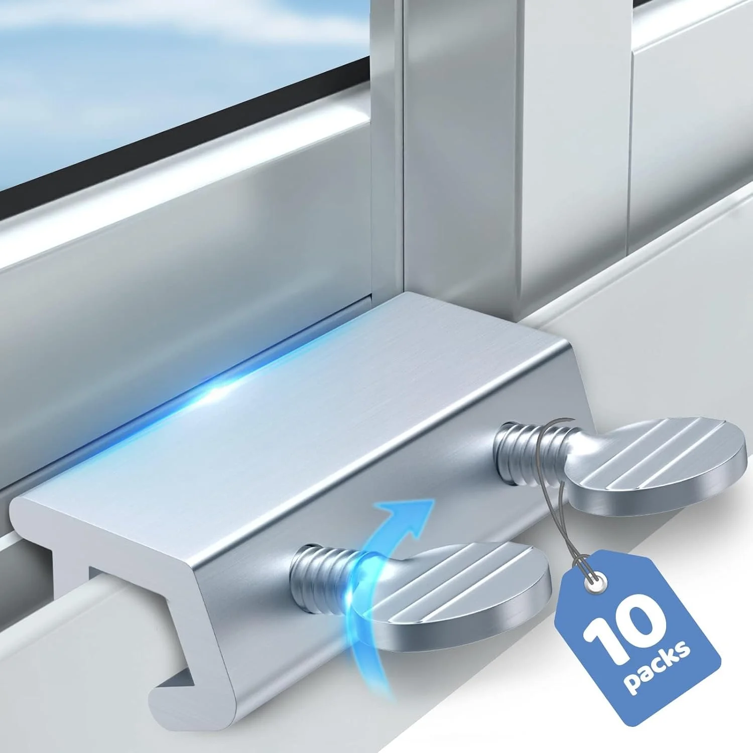 قفل درب و پنجره کشویی Azonee برای امنیت - بسته 10 عددی قفل کودک ایمنی منزل قابل تنظیم، استاپر پنجره شیشه ای، قفل مسیر پنجره کشویی عمودی افقی، استاپر پنجره (نقره ای)