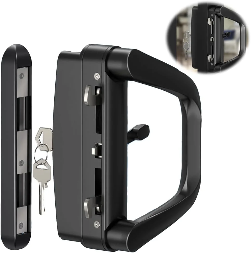 دستگیره درب پاسیو شیشه ای کشویی Azonee با قفل و کلید امنیتی، مناسب برای درب های 1.9 تا 3.5 سانتی متری، فاصله پیچ 12.5 سانتی متر، برای درب های کشویی