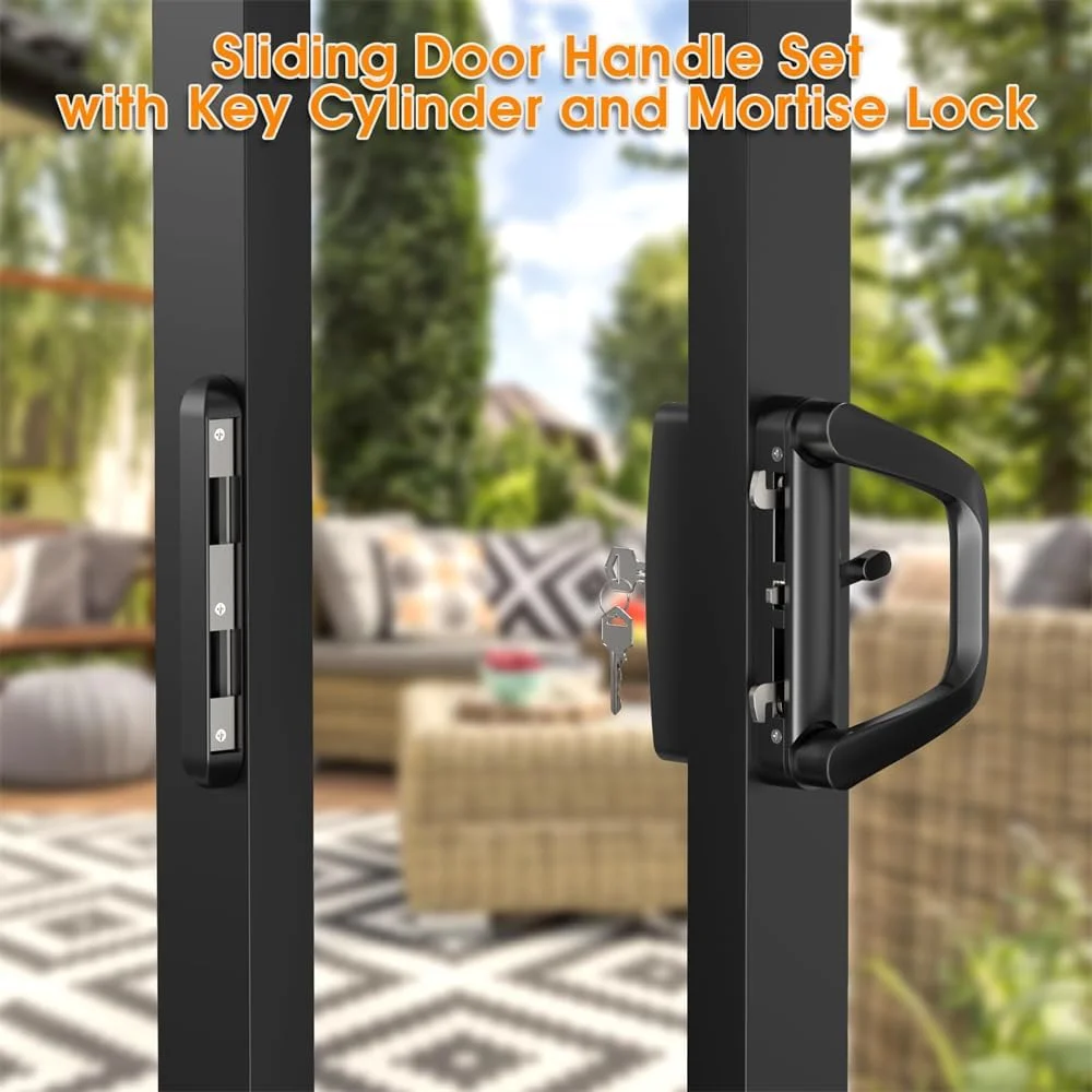 دستگیره درب پاسیو شیشه ای کشویی Azonee با قفل و کلید امنیتی، مناسب برای درب های 1.9 تا 3.5 سانتی متری، فاصله پیچ 12.5 سانتی متر، برای درب های کشویی