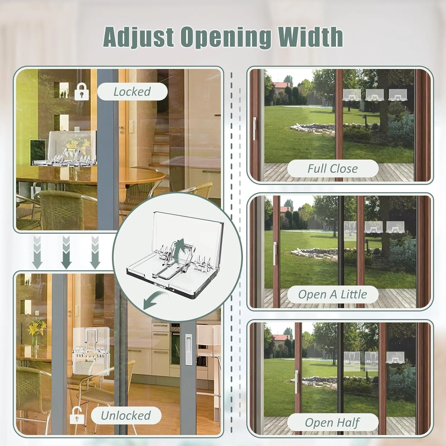 قفل درب کشویی Azonee – قفل ایمنی کودک ارتقا یافته برای درها و پنجره های شیشه ای کشویی، چسب قوی بدون نیاز به سوراخ کاری، قفل امنیتی برای پاسیو، کمد و کابینت، ایمن برای حیوانات خانگی و نوزاد، نصب آسان (بسته 4 عددی)