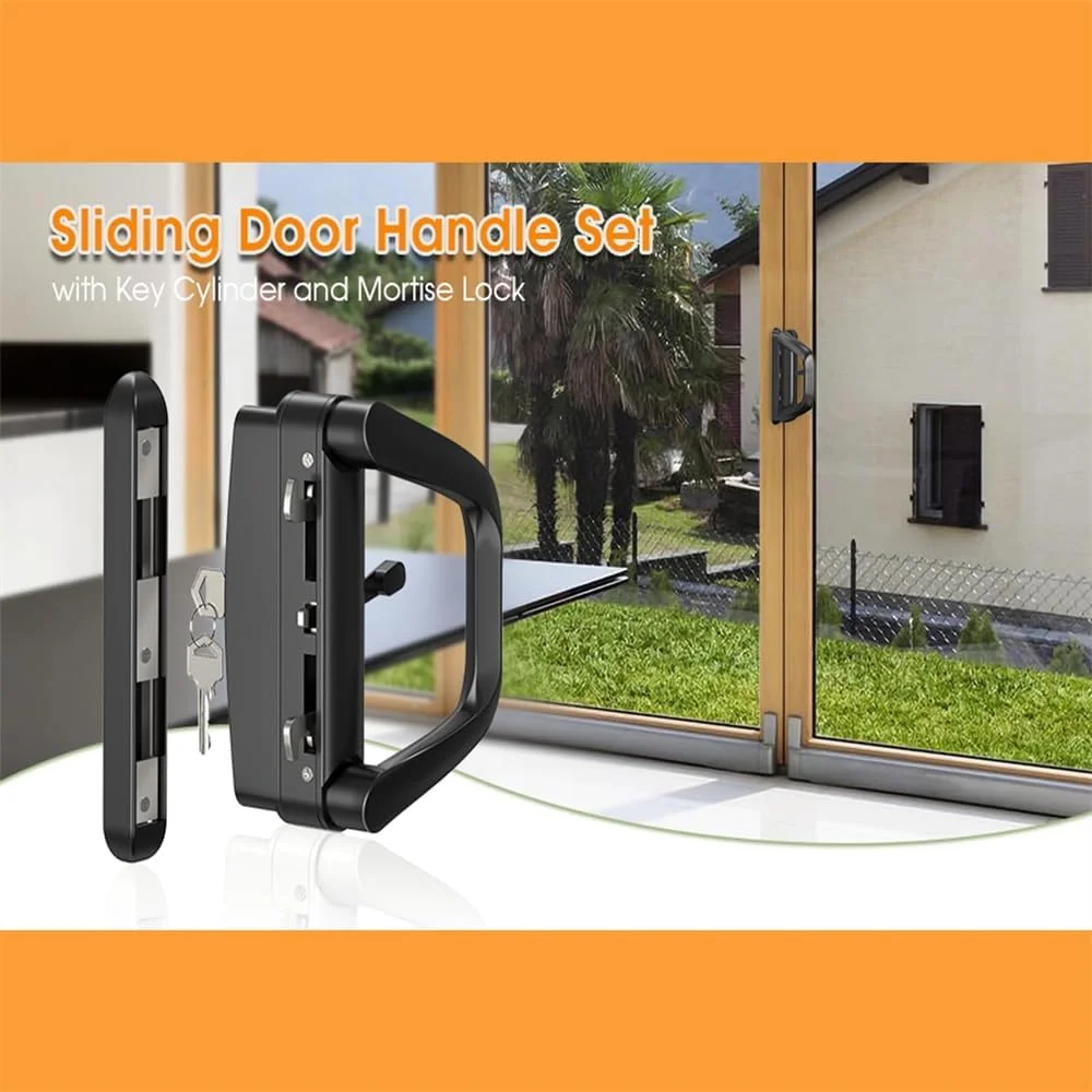 دستگیره درب پاسیو شیشه ای کشویی Azonee با قفل و کلید امنیتی، مناسب برای درب های 1.9 تا 3.5 سانتی متری، فاصله پیچ 12.5 سانتی متر، برای درب های کشویی