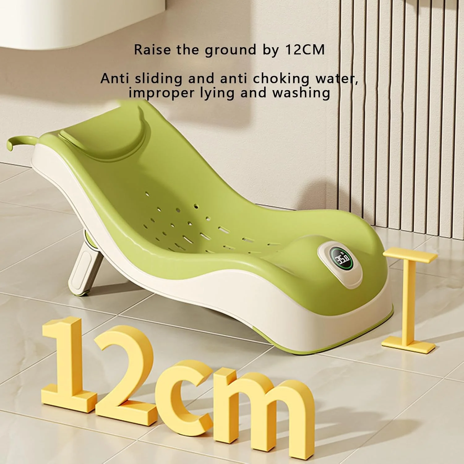 آب تنی کودک آزونه، ضد لغزش راحت با 3 موقعیت خوابیده و دماسنج، پشتیبانی حمام کودک برای استفاده روی پیشخوان، صندلی حمام نوزاد برای وان سینک نوزادان 0-12 ماهه