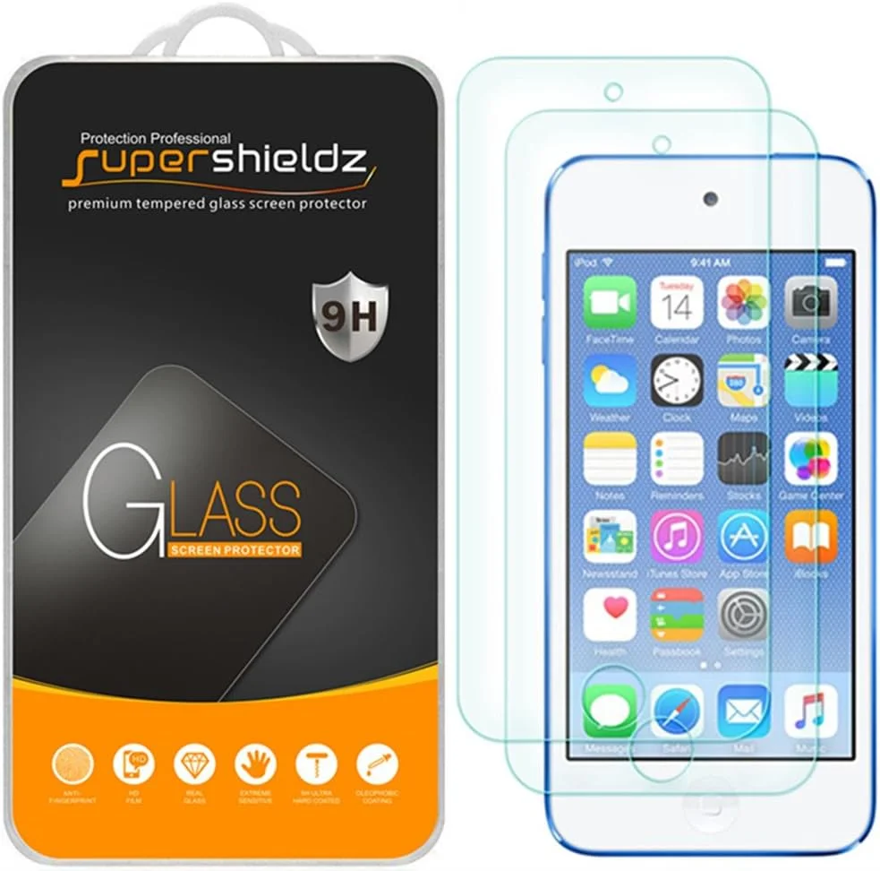 محافظ صفحه نمایش شیشه ای حرارت دیده سوپرشیلدز [2 عدد] برای Apple New iPod Touch (نسل هفتم 2019 / نسل ششم و پنجم)، ضد خش، بدون حباب، تعویض مادام العمر