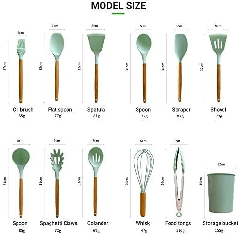 ست کفگیر و ملاقه سیلیکونی آشپزخانه، ست کفگیر و ملاقه نچسب، شامل کفگیر، همزن، قاشق، فرچه، چنگال پاستا، لیسک، 11 تکه، بهترین ست ابزار سیلیکونی آشپزخانه