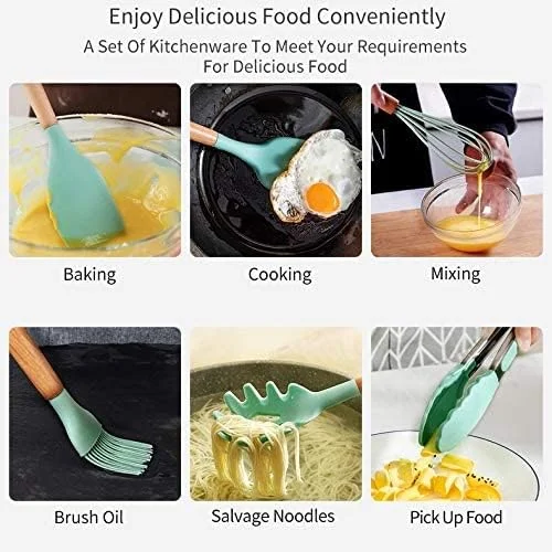 ست کفگیر و ملاقه سیلیکونی آشپزخانه، ست کفگیر و ملاقه نچسب، شامل کفگیر، همزن، قاشق، فرچه، چنگال پاستا، لیسک، 11 تکه، بهترین ست ابزار سیلیکونی آشپزخانه