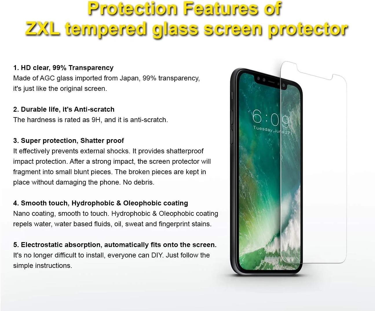 محافظ صفحه نمایش شیشه ای حرارت دیده با کیفیت عالی zXL، بسته 2 عددی، مناسب برای Apple iPhone 11 / iPhone XR (به همراه ابزار نصب سریع و آسان) محافظ صفحه نمایش شیشه ای حرارت دیده با کیفیت عالی zXL، بسته 2 عددی، مناسب برای Apple iPhone 11 / iPhone XR (به همراه ابزار نصب سریع و آسان)