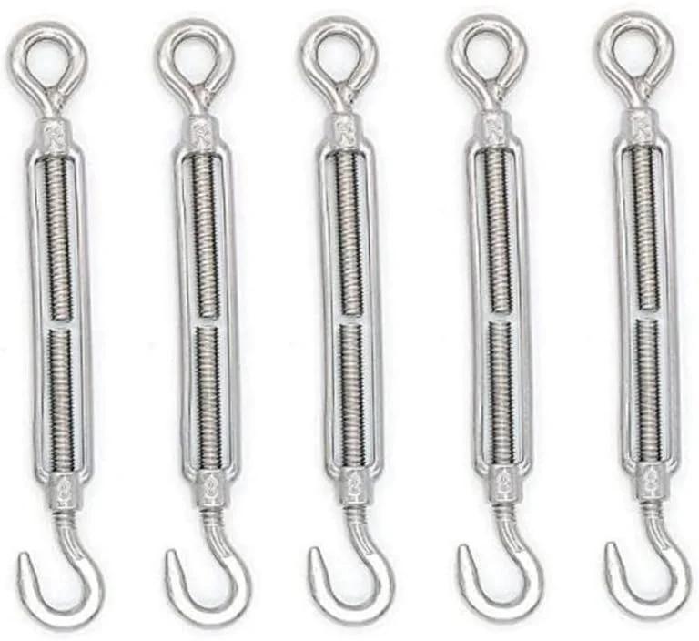 Turnbuckle Wire Tensioners Stainless Steel Hook Eye Turnbuckle Wire Rope Tensioner Strainer Tensioners Rope Tension Heavy Duty Hardware Kit for Sun Shade, Tent Installation, Anti-Rust, 5pcs