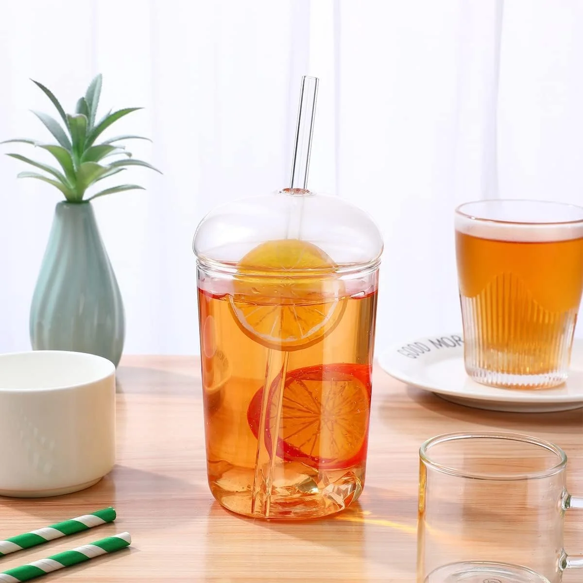لیوان شیشه ای ChicAbode با نی و درب، لیوان اسموتی شیشه ای 470 میلی لیتری، فنجان نوشیدنی مقاوم در برابر حرارت، فنجان قهوه شفاف، ماگ بزرگ آب، تمیز کردن آسان، بادوام، برای مسافرت در فضای باز منزل لیوان شیشه ای ChicAbode با نی و درب، لیوان اسموتی شیشه ای 470 میلی لیتری، فنجان نوشیدنی مقاوم در برابر حرارت، فنجان قهوه شفاف، ماگ بزرگ آب، تمیز کردن آسان، بادوام، برای مسافرت در فضای باز منزل