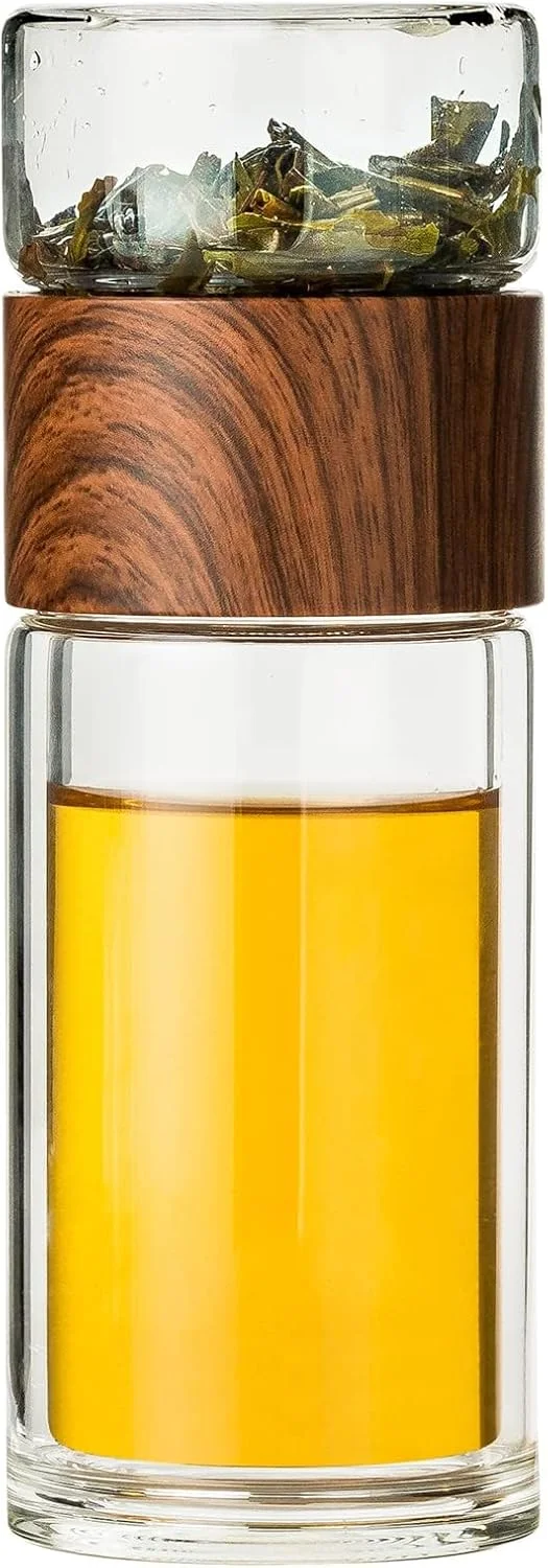 Azonee Double Glazed Tea Mug, 12.5Oz Glass Water Bottle with Tea Infuser Portable Tea Tumbler Travel Tea Mug for Tea, Coffee, Cold Water, Hot Water Azonee Double Glazed Tea Mug, 12.5Oz Glass Water Bottle with Tea Infuser Portable Tea Tumbler Travel Tea Mug for Tea, Coffee, Cold Water, Hot Water