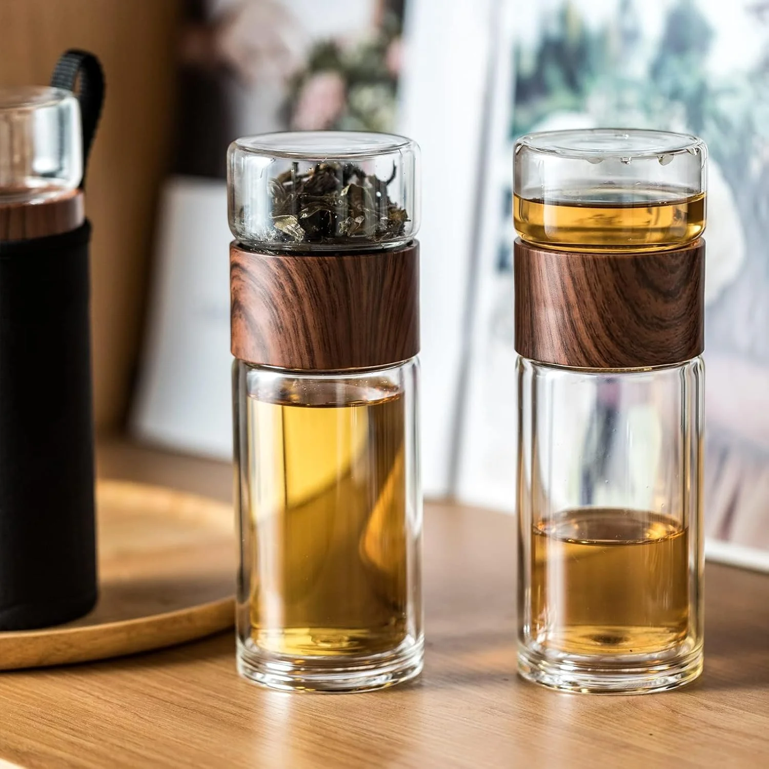Azonee Double Glazed Tea Mug, 12.5Oz Glass Water Bottle with Tea Infuser Portable Tea Tumbler Travel Tea Mug for Tea, Coffee, Cold Water, Hot Water Azonee Double Glazed Tea Mug, 12.5Oz Glass Water Bottle with Tea Infuser Portable Tea Tumbler Travel Tea Mug for Tea, Coffee, Cold Water, Hot Water