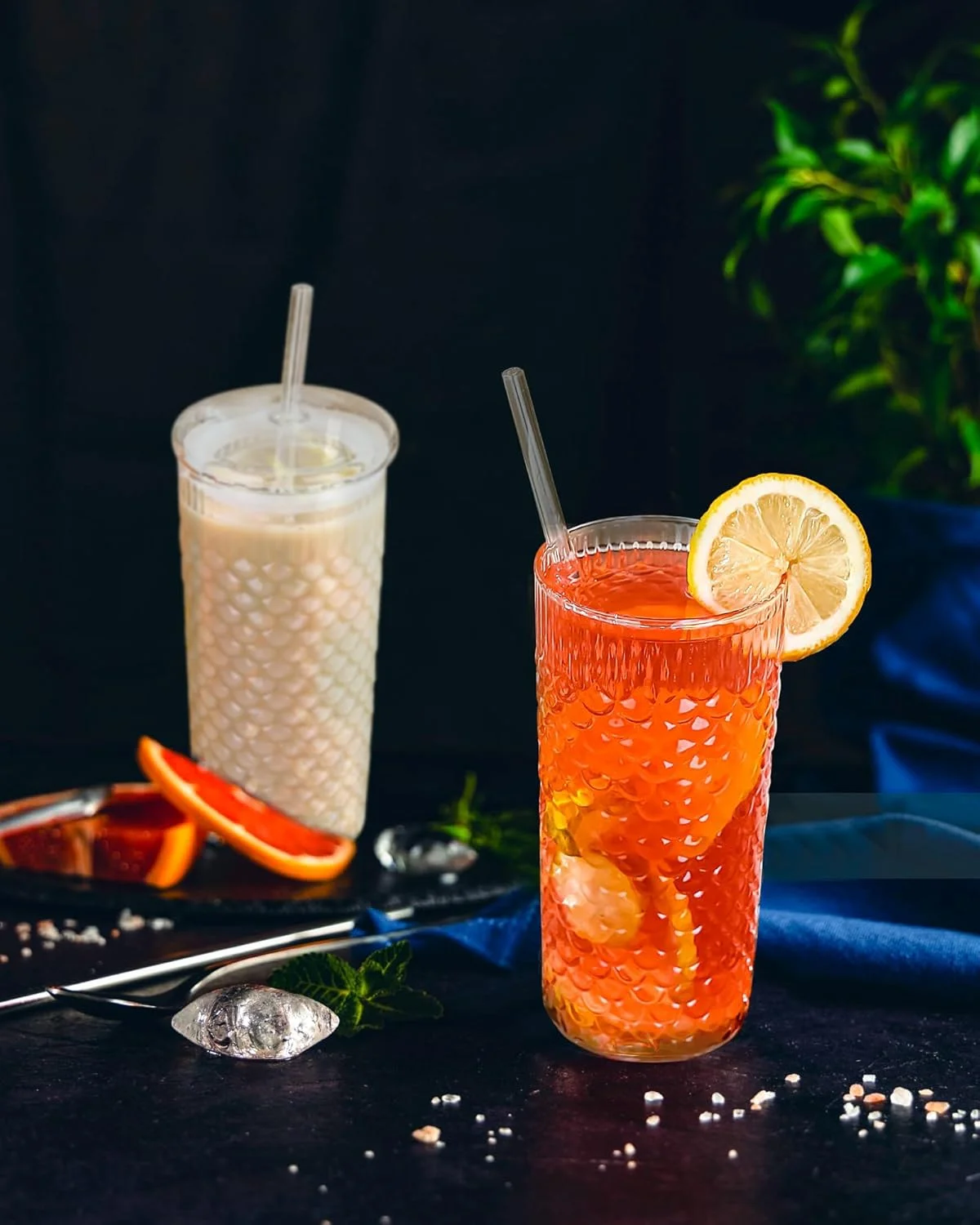 Azonee Textured Fish Scale 24oz Glass Cups with Lids and Straws, Iced Coffee Cups, Unique Set of 2 Glass Tumblers with Straws, Reusable Glass Coffee Cups Set for Hot and Cold Drinkss Azonee Textured Fish Scale 24oz Glass Cups with Lids and Straws, Iced Coffee Cups, Unique Set of 2 Glass Tumblers with Straws, Reusable Glass Coffee Cups Set for Hot and Cold Drinkss