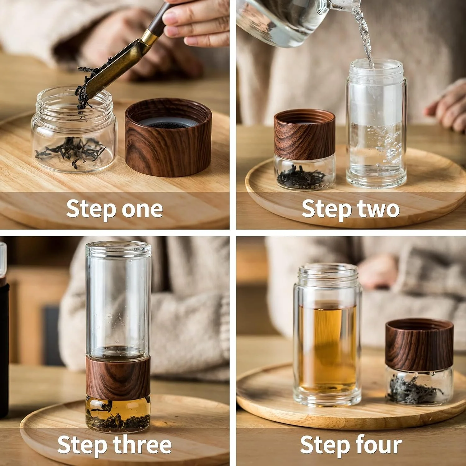 Azonee Double Glazed Tea Mug, 12.5Oz Glass Water Bottle with Tea Infuser Portable Tea Tumbler Travel Tea Mug for Tea, Coffee, Cold Water, Hot Water Azonee Double Glazed Tea Mug, 12.5Oz Glass Water Bottle with Tea Infuser Portable Tea Tumbler Travel Tea Mug for Tea, Coffee, Cold Water, Hot Water