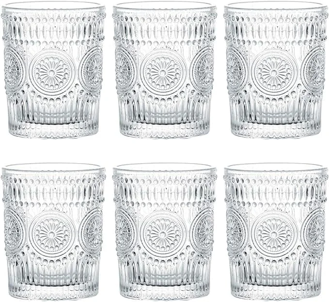 NEUNEL Yesimona 6 Pack 9.5 oz Romantic Water Glasses Premium Drinking Glasses Tumblers Vintage Glassware Setââ ¬â€šfor Juice Beverages Beer Cocktail