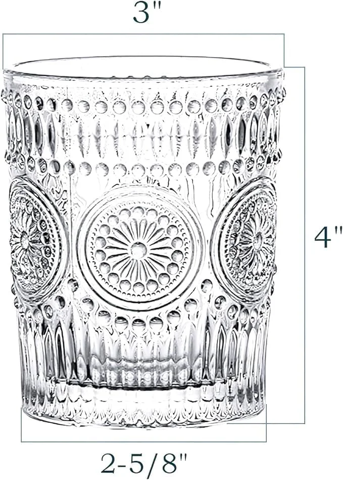 NEUNEL Yesimona 6 Pack 9.5 oz Romantic Water Glasses Premium Drinking Glasses Tumblers Vintage Glassware Setââ ¬â€šfor Juice Beverages Beer Cocktail