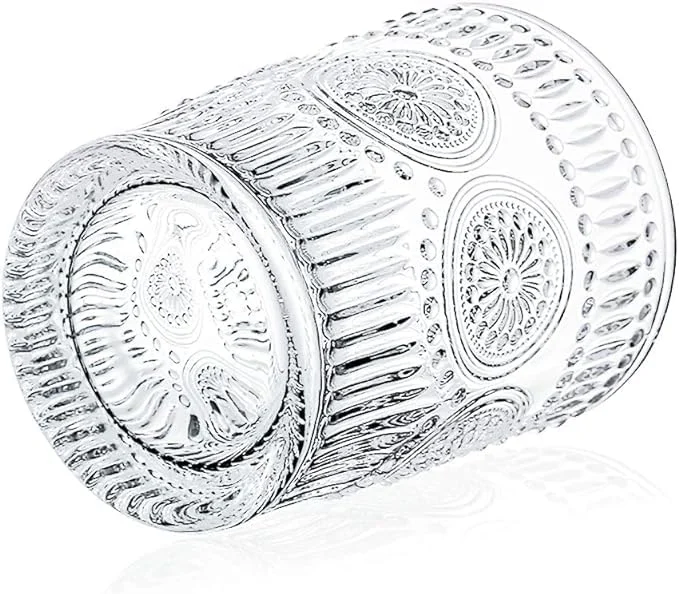 NEUNEL Yesimona 6 Pack 9.5 oz Romantic Water Glasses Premium Drinking Glasses Tumblers Vintage Glassware Setââ ¬â€šfor Juice Beverages Beer Cocktail