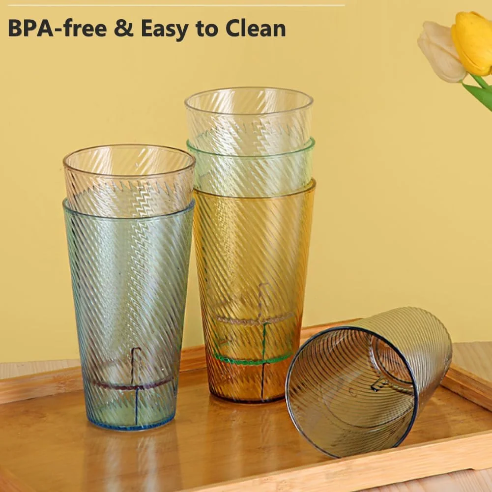 ست 4 عددی لیوان پلاستیکی اکریلیک NALACAL، لیوان های نوشیدنی اکریلیک بدون BPA، لیوان های نوشیدنی اکریلیک قابل استفاده مجدد، لیوان های پلاستیکی پیک نیک، ست لیوان های اکریلیک برای پیک نیک، مهمانی ها، استفاده روزانه