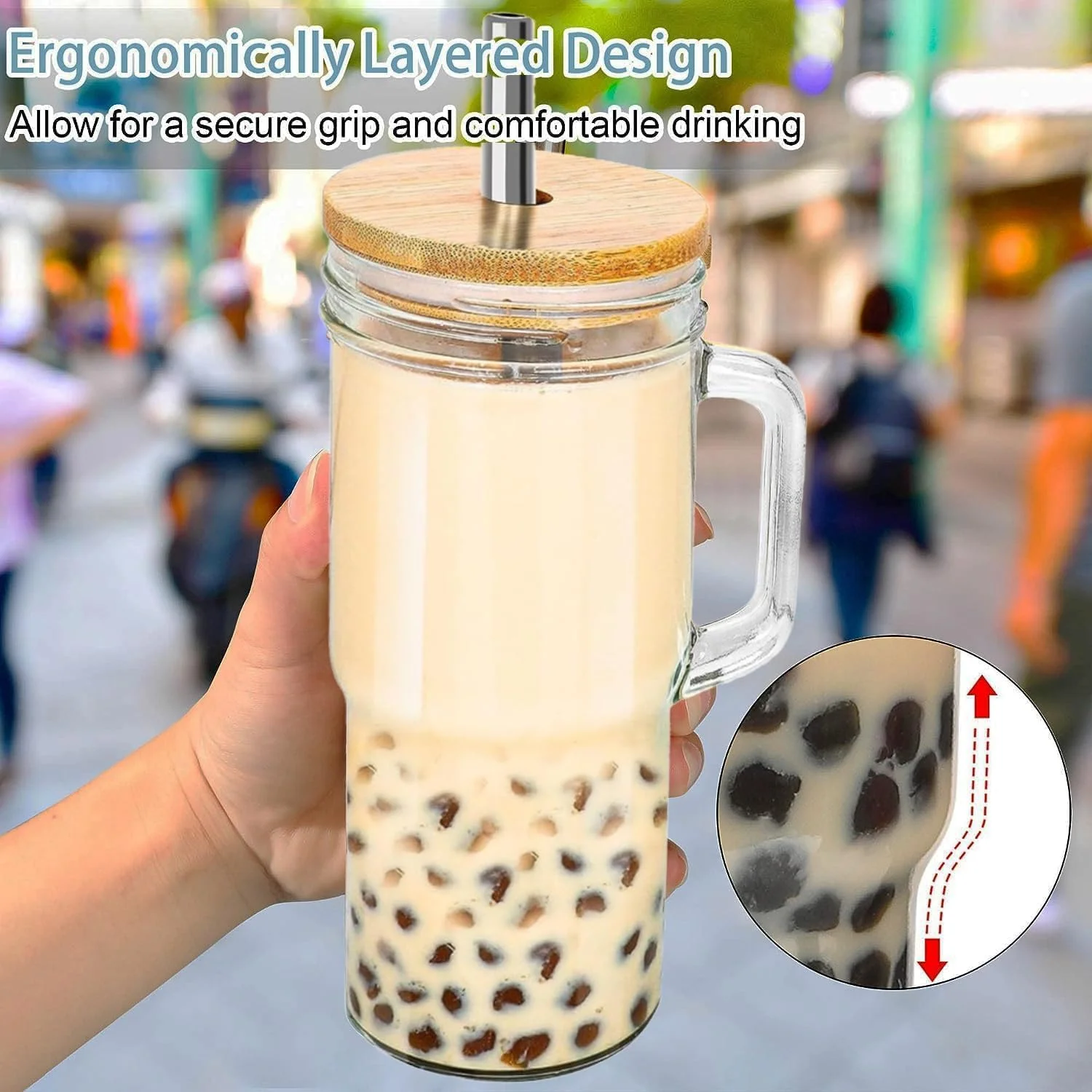 لیوان های شیشه ای NALACAL با درب بامبو و نی، لیوان های Tumbler با دسته 710 میلی لیتر، شیشه های دهان گشاد قابل استفاده مجدد، لیوان بوبا، لیوان اسموتی، لیوان قهوه سرد، لیوان مسافرتی لیوان های شیشه ای NALACAL با درب بامبو و نی، لیوان های Tumbler با دسته 710 میلی لیتر، شیشه های دهان گشاد قابل استفاده مجدد، لیوان بوبا، لیوان اسموتی، لیوان قهوه سرد، لیوان مسافرتی