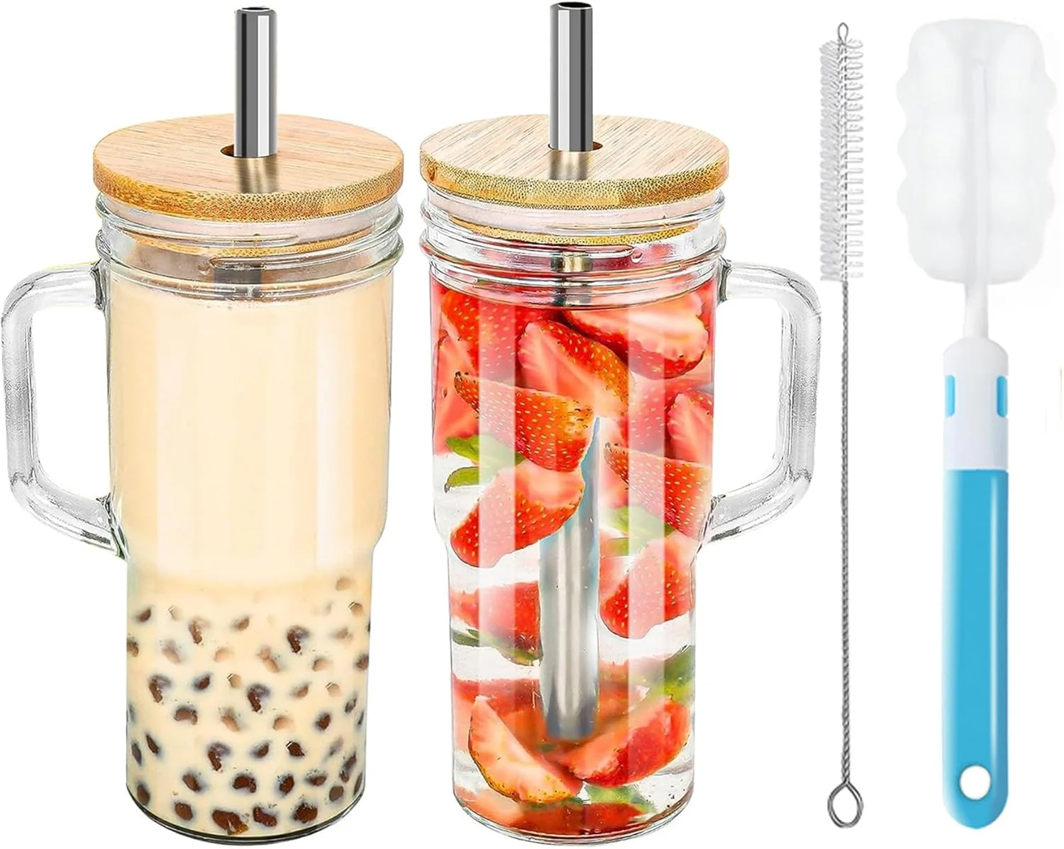 لیوان های شیشه ای NALACAL با درب بامبو و نی، لیوان های Tumbler با دسته 710 میلی لیتر، شیشه های دهان گشاد قابل استفاده مجدد، لیوان بوبا، لیوان اسموتی، لیوان قهوه سرد، لیوان مسافرتی لیوان های شیشه ای NALACAL با درب بامبو و نی، لیوان های Tumbler با دسته 710 میلی لیتر، شیشه های دهان گشاد قابل استفاده مجدد، لیوان بوبا، لیوان اسموتی، لیوان قهوه سرد، لیوان مسافرتی