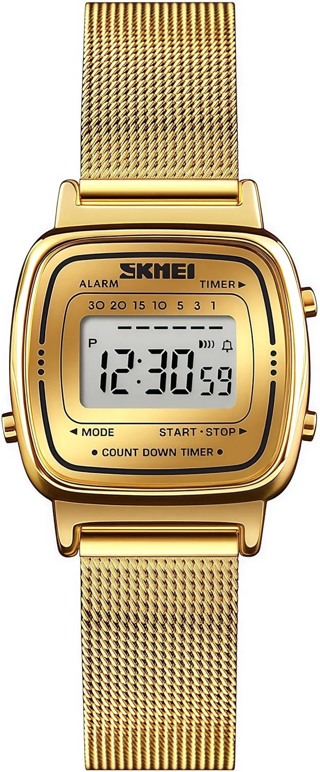 ساعت مچی کوارتز زنانه آزون – ساعت آنالوگ فوق العاده باریک و ظریف، بند استیل حصیری – ساعت مچی کوچک برای زنان و دختران (طلایی)