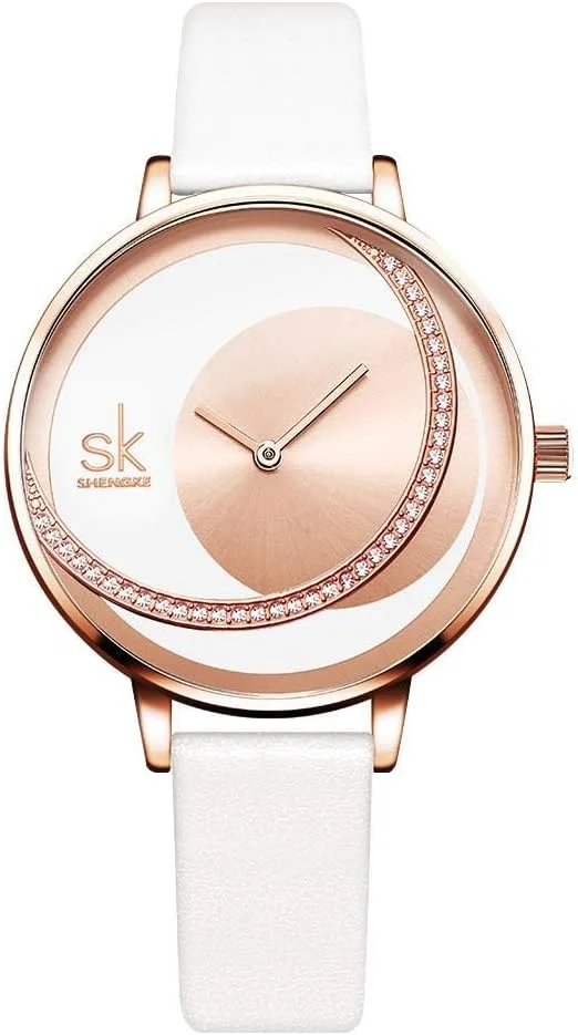 ساعت مچی زنانه بند چرمی اصل، Azonee، ساعت های الماس زنانه ظریف و خلاقانه طرح ماه ساده، ساعت مچی تجاری زنانه