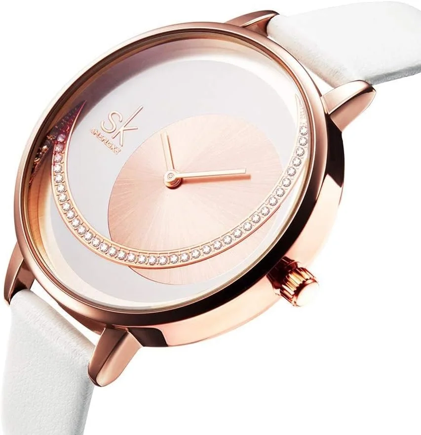 ساعت مچی زنانه بند چرمی اصل، Azonee، ساعت های الماس زنانه ظریف و خلاقانه طرح ماه ساده، ساعت مچی تجاری زنانه