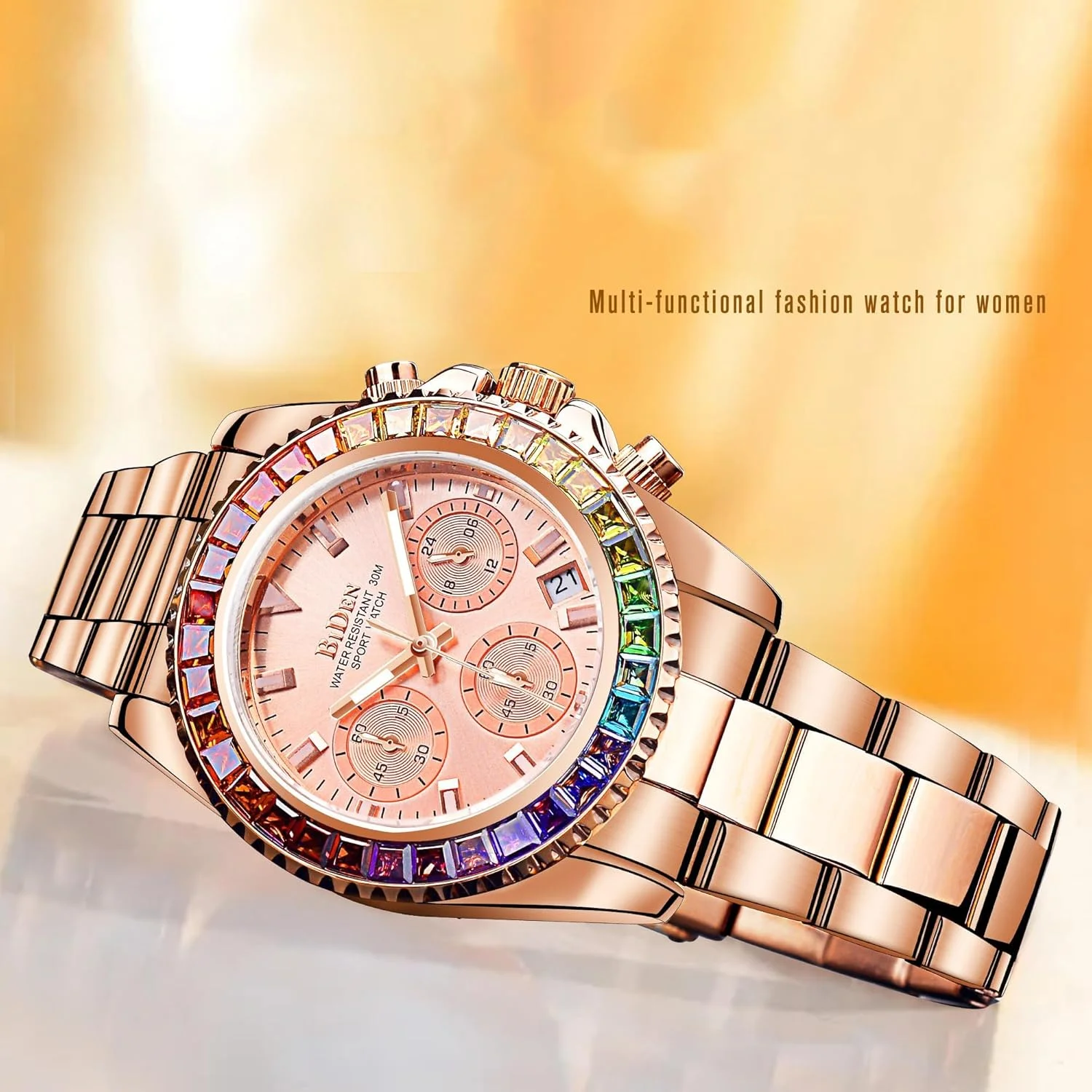 ساعت مچی زنانه آزونه، ساعت لوکس الماس زنانه، ساعت کوارتز کرنوگراف استیل ضد زنگ با زه چرخان، ضد آب، دارای تاریخ، عقربه ای، مناسب برای استایل های رسمی، اسپرت و مجلسی