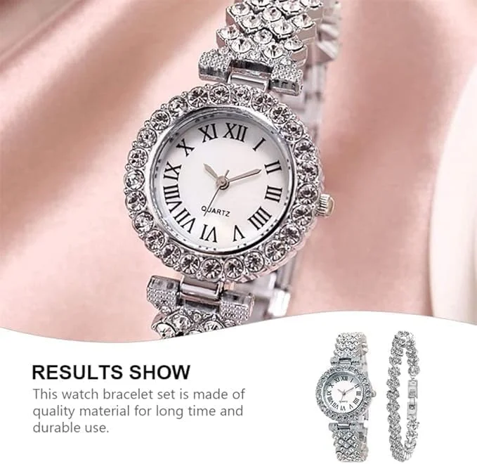 ست ساعت و دستبند زنانه آزونه Elegante، ساعت مچی استیل ضد زنگ با کریستال های براق به همراه النگوی ست، مناسب برای هدیه فارغ التحصیلی، نقره ای، مینیمالیستی ست ساعت و دستبند زنانه آزونه Elegante، ساعت مچی استیل ضد زنگ با کریستال های براق به همراه النگوی ست، مناسب برای هدیه فارغ التحصیلی، نقره ای، مینیمالیستی