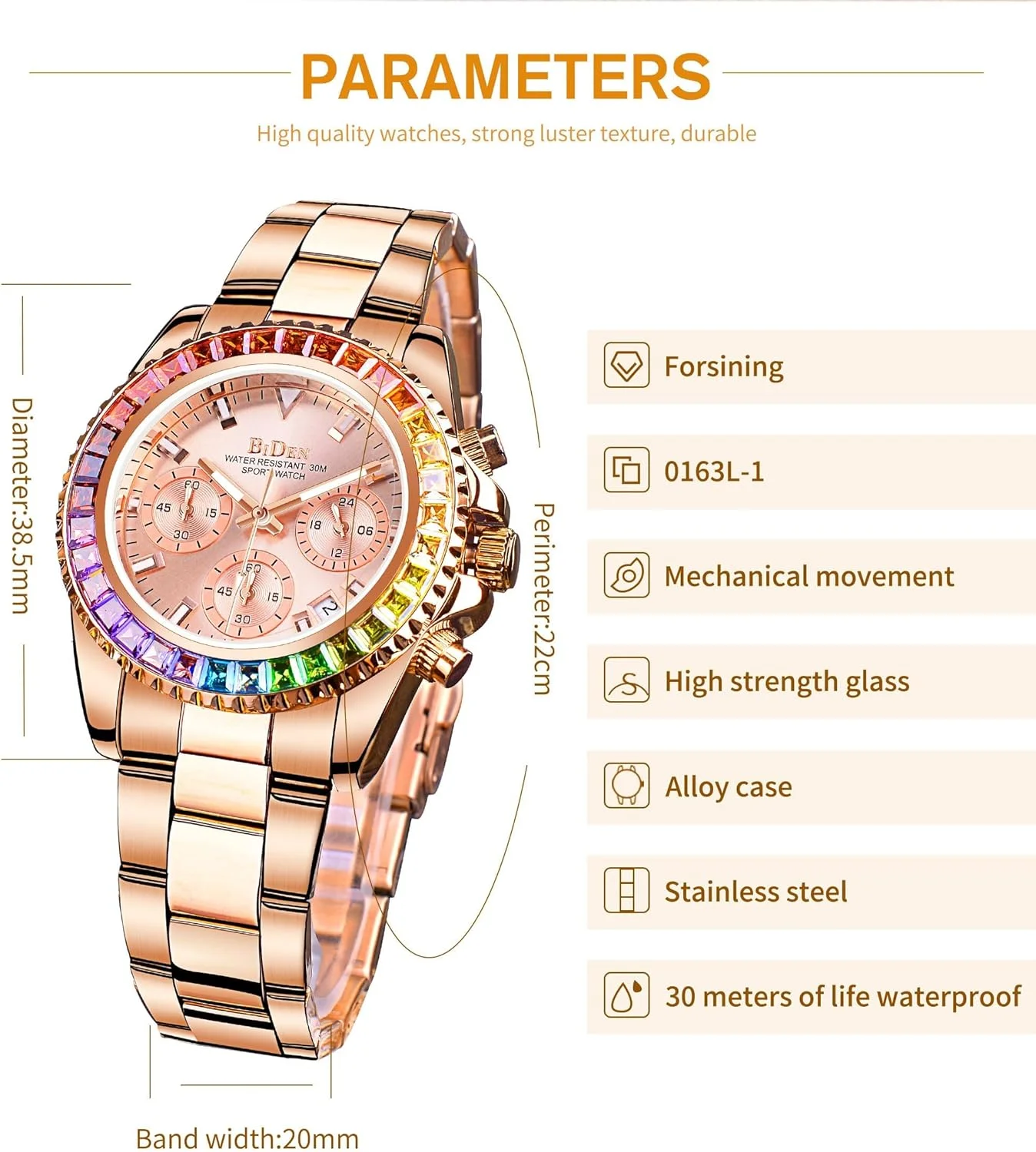 ساعت مچی زنانه آزونه، ساعت لوکس الماس زنانه، ساعت کوارتز کرنوگراف استیل ضد زنگ با زه چرخان، ضد آب، دارای تاریخ، عقربه ای، مناسب برای استایل های رسمی، اسپرت و مجلسی