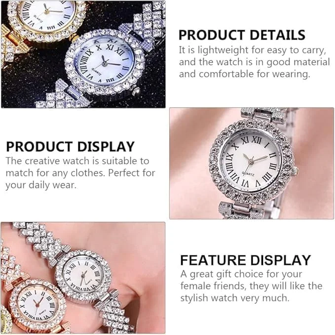 ست ساعت و دستبند زنانه آزونه Elegante، ساعت مچی استیل ضد زنگ با کریستال های براق به همراه النگوی ست، مناسب برای هدیه فارغ التحصیلی، نقره ای، مینیمالیستی ست ساعت و دستبند زنانه آزونه Elegante، ساعت مچی استیل ضد زنگ با کریستال های براق به همراه النگوی ست، مناسب برای هدیه فارغ التحصیلی، نقره ای، مینیمالیستی