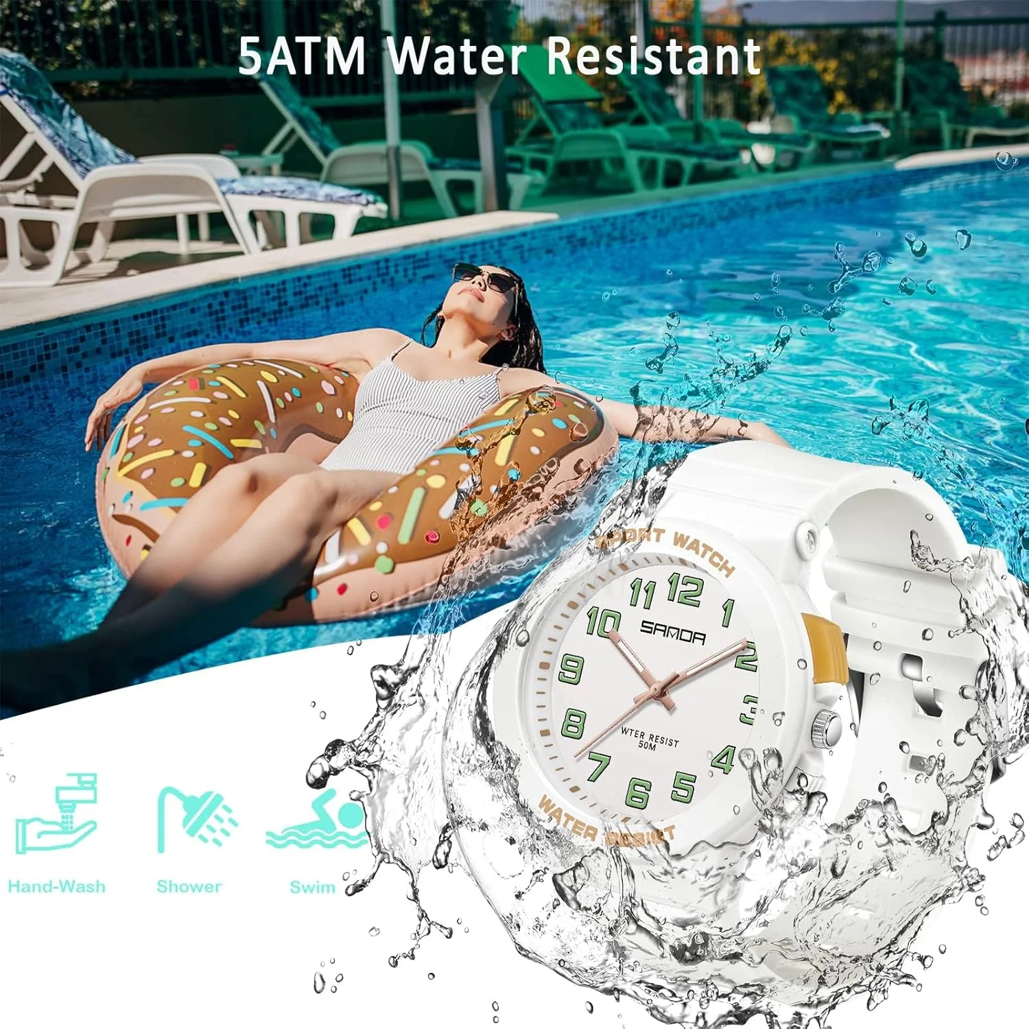 ساعت مچی زنانه آزونه، ضد آب، پرستاری، آنالوگ، دارای نور پس زمینه LED، ساده، مناسب دختران و بانوان ساعت مچی زنانه آزونه، ضد آب، پرستاری، آنالوگ، دارای نور پس زمینه LED، ساده، مناسب دختران و بانوان