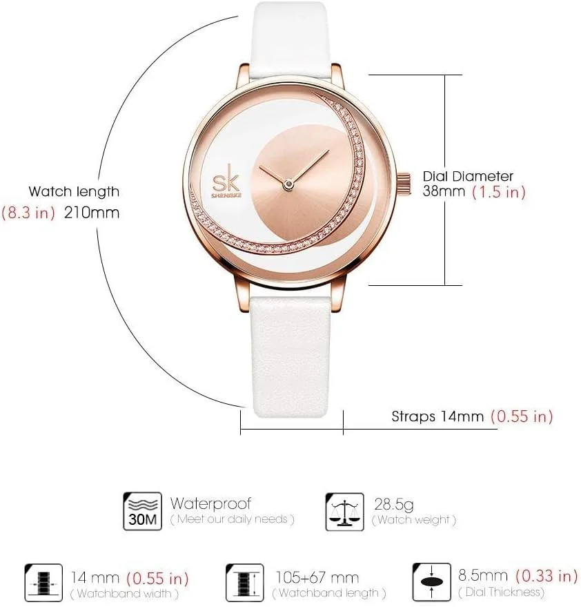 ساعت مچی زنانه بند چرمی اصل، Azonee، ساعت های الماس زنانه ظریف و خلاقانه طرح ماه ساده، ساعت مچی تجاری زنانه