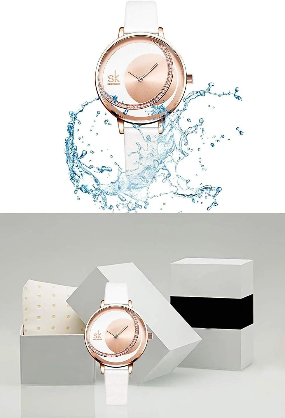 ساعت مچی زنانه بند چرمی اصل، Azonee، ساعت های الماس زنانه ظریف و خلاقانه طرح ماه ساده، ساعت مچی تجاری زنانه