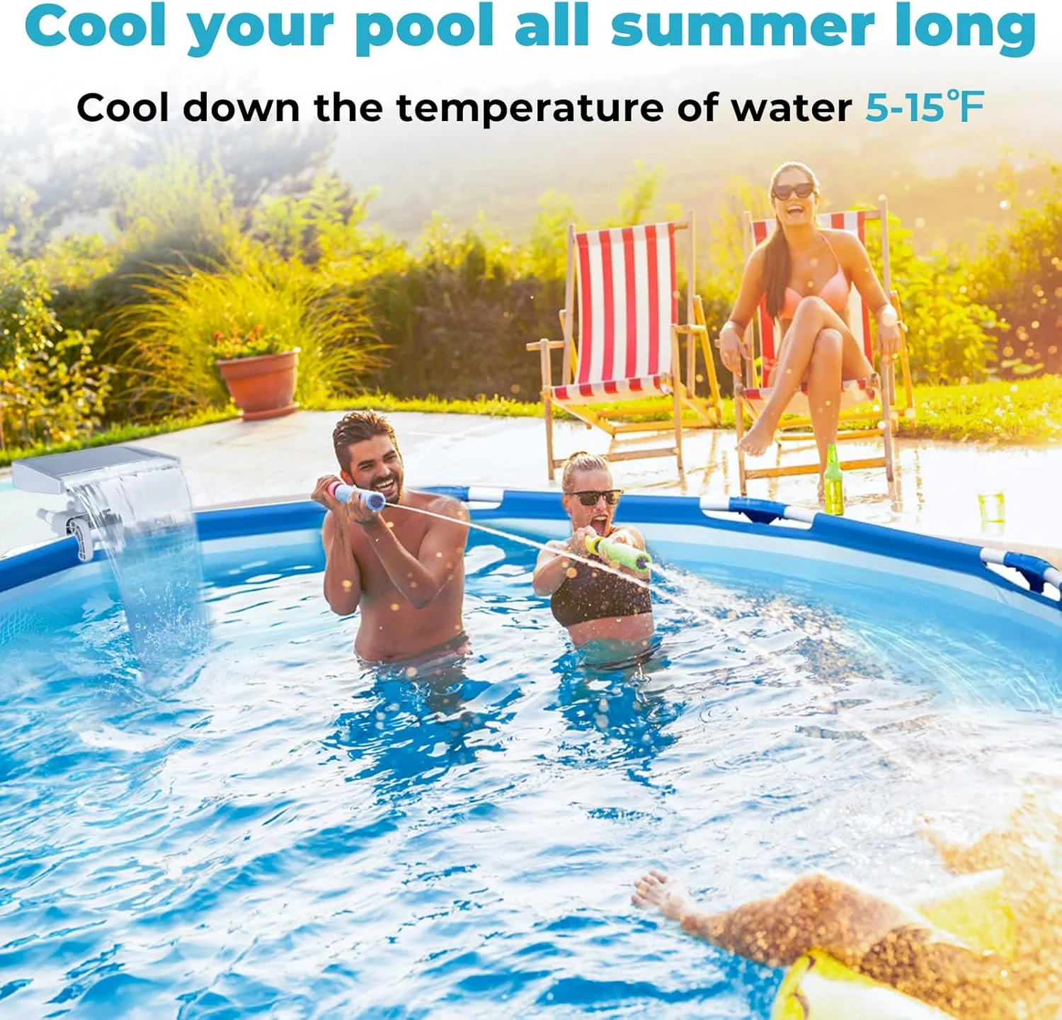 آبنمای استخر، آبنماهای استخر برای استخرهای روکار، آبشار آرامش بخش اتصال استخر شنای توکار، آبریز فواره های آبگیر حوضچه ماهی کوی، خنک کننده استخر، لوازم جانبی استخر شنا