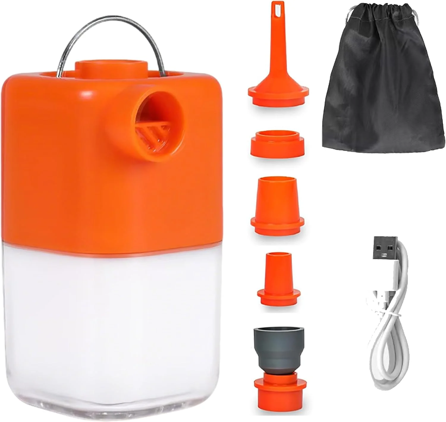 پمپ باد برقی، پمپ کننده قابل حمل برای تشک بادی و وسایل بادی استخر، کمپرسور کوچک قابل شارژ در فضای باز با 5 نازل و چراغ برای حلقه شنا، باتری 3000 میلی آمپر ساعتی، 4000pa