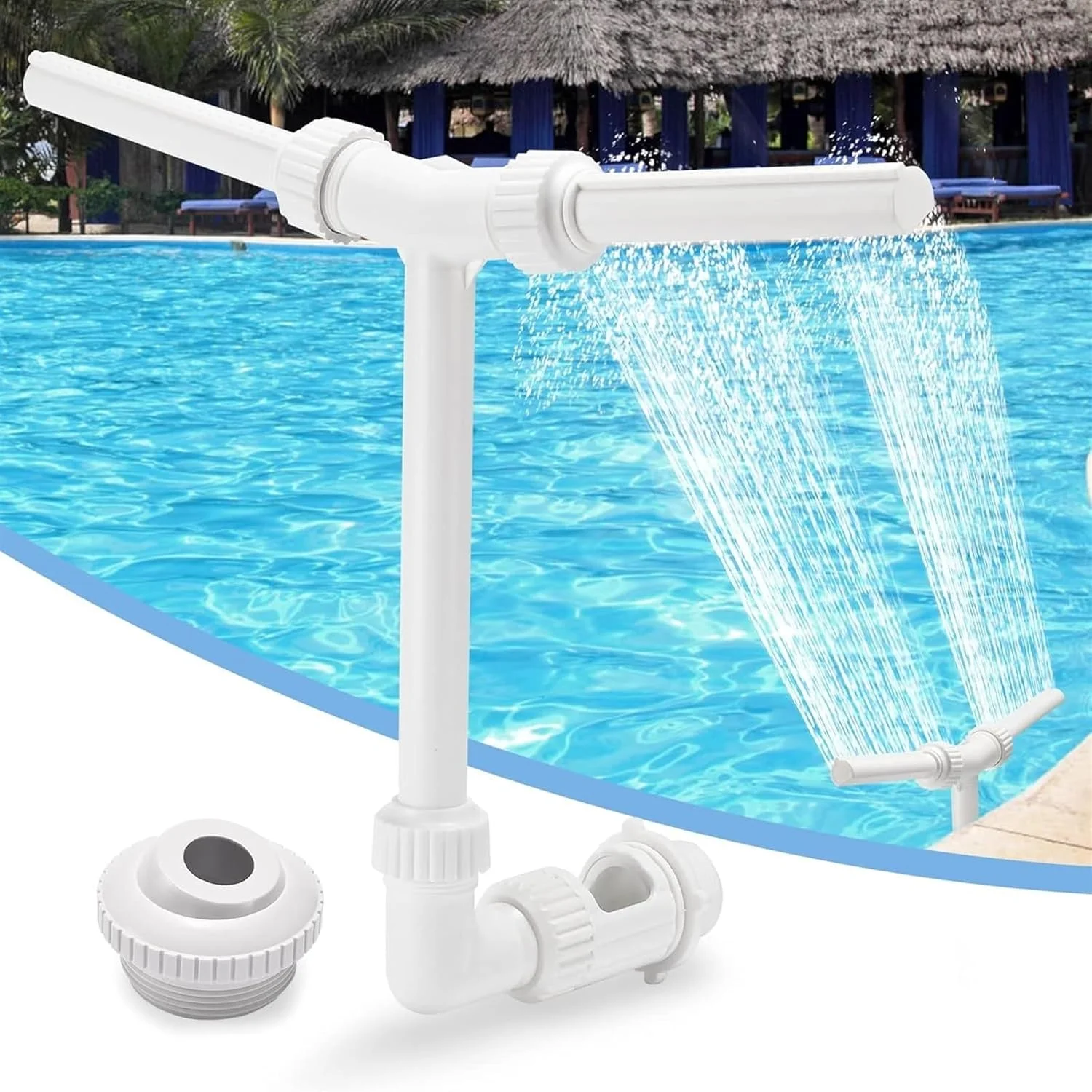 آبنمای استخری THE WHITE SHOP برای استخرهای روکار و توکار، آبشار استخری دوگانه قابل تنظیم، سیستم آبپاش خنک کننده استخر با ارتفاع و جهت قابل تنظیم، آبنمای فواره ای استخر سفید